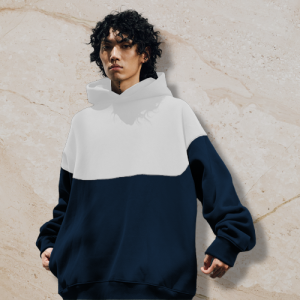 baggy boxy hoodie navy white double tone