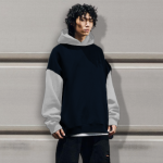 baggy boxy navy white hoodie